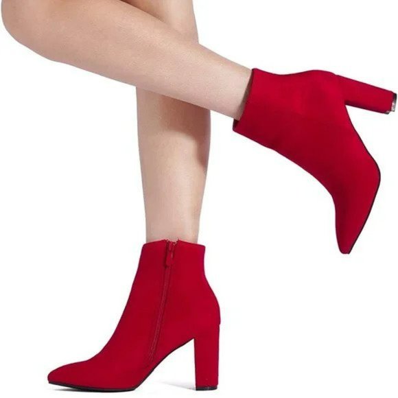 HOST PICK Dream Pairs "Sianna" Red Suede Boots - Picture 1 of 12